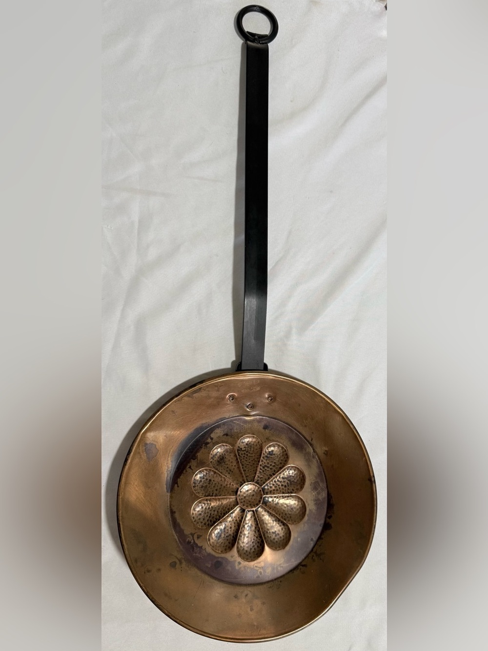 Vintage Copper Hearth Chestnut Roasting Pan 25” long Ring Loop For Hanging